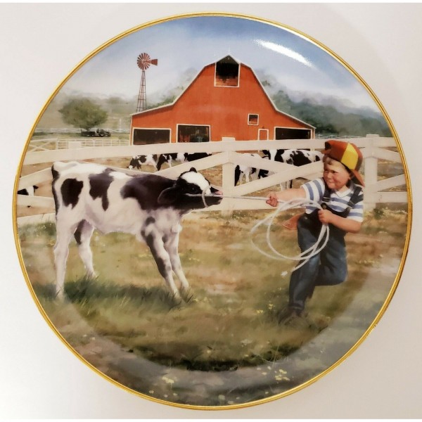 Danbury Mint Tug Of War Plate Donald Zolan Collection Little Farmhands