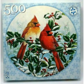 1996 F.X. Schmid Winter's Splendor Cardinals 500 Piece ROUND Jigsaw Puzzle