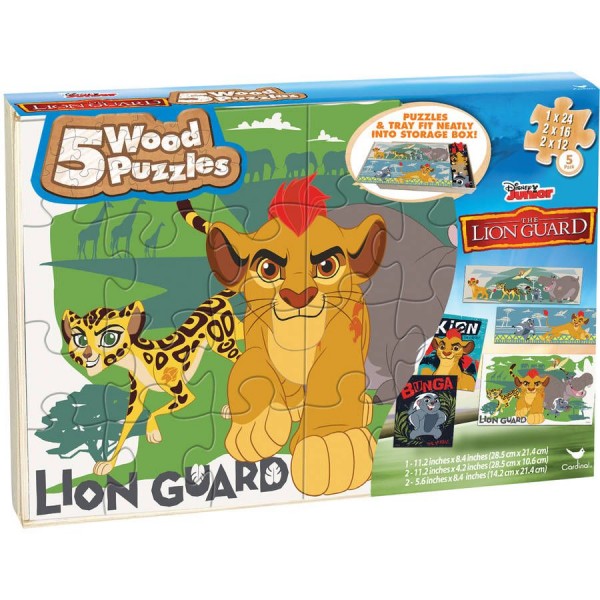 Disney Junior The Lion Guard Kids 5-Pack Puzzle Set In Wood Storage Box