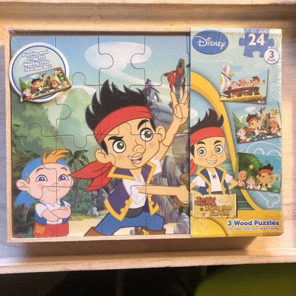 Disney Jake and the Neverland Pirates 3 Real Wood Jigsaw Puzzles in Wooden Storage
