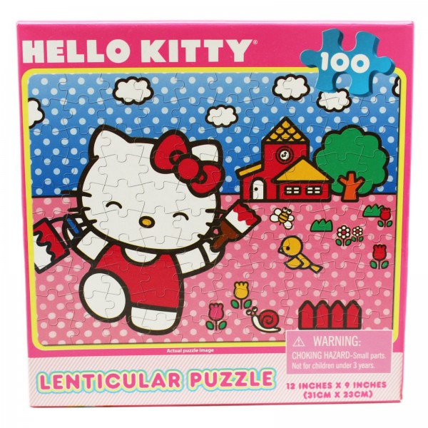 Hello Kitty Painting Her Home Lenticular (Hologram) Kids Puzzle (100pc)