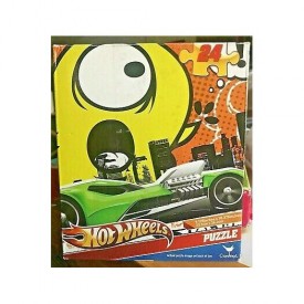 Hot Wheels 24 Piece Puzzle Green Sports Car City Background