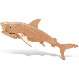 Puzzled 3D Puzzle Great White Shark Wood Craft Construction Model Kit, Educational DIY Wooden Sea Life Toy Assemble Model Unfinished Crafting Hobby Puzzle, Build and Paint for Decoration 23pcs