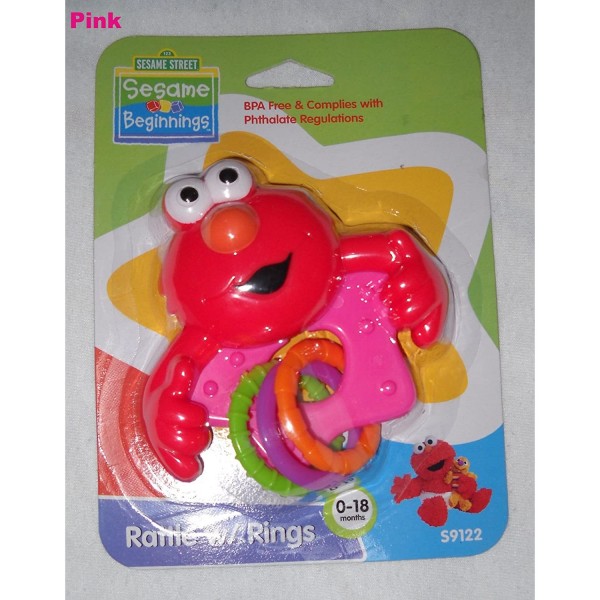 Sesame Street Elmo Rattle with Rings - Pink, BPA Free
