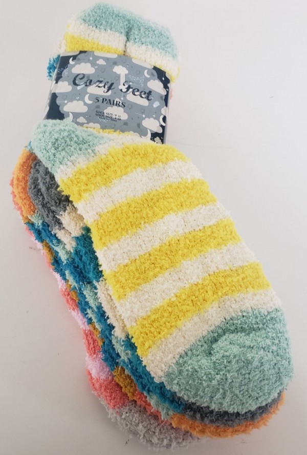 Cozy Feet 5-Pack Women's Stripes Super Soft Socks One Size Fits Most