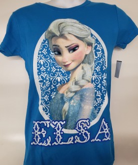 Disney Frozen Elsa Graphic Short Sleeve T-Shirt Adult Size Small Blue