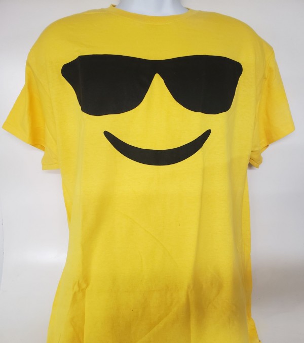 Smiley Face Shades Graphic Short Sleeve T-shirt Adult Size Large Yellow
