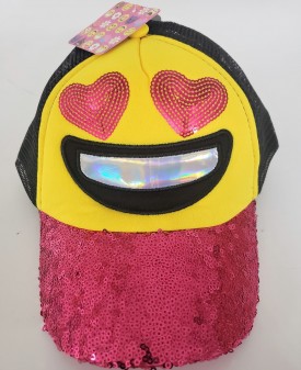 Emoji Heart Eyes Pink Sparkle Girls Baseball Cap Hat Snapback Yellow/Black