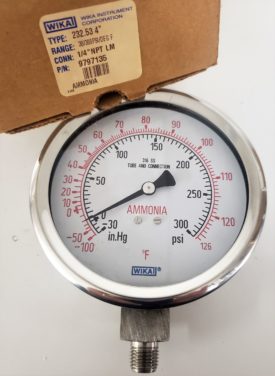 INDUSTRIAL GAUGE - TYPE 232.53 - STOCK GAUGE WITH AMMONIA SCALES - 30-0-300 PSI/ 126 F - SIZE 4