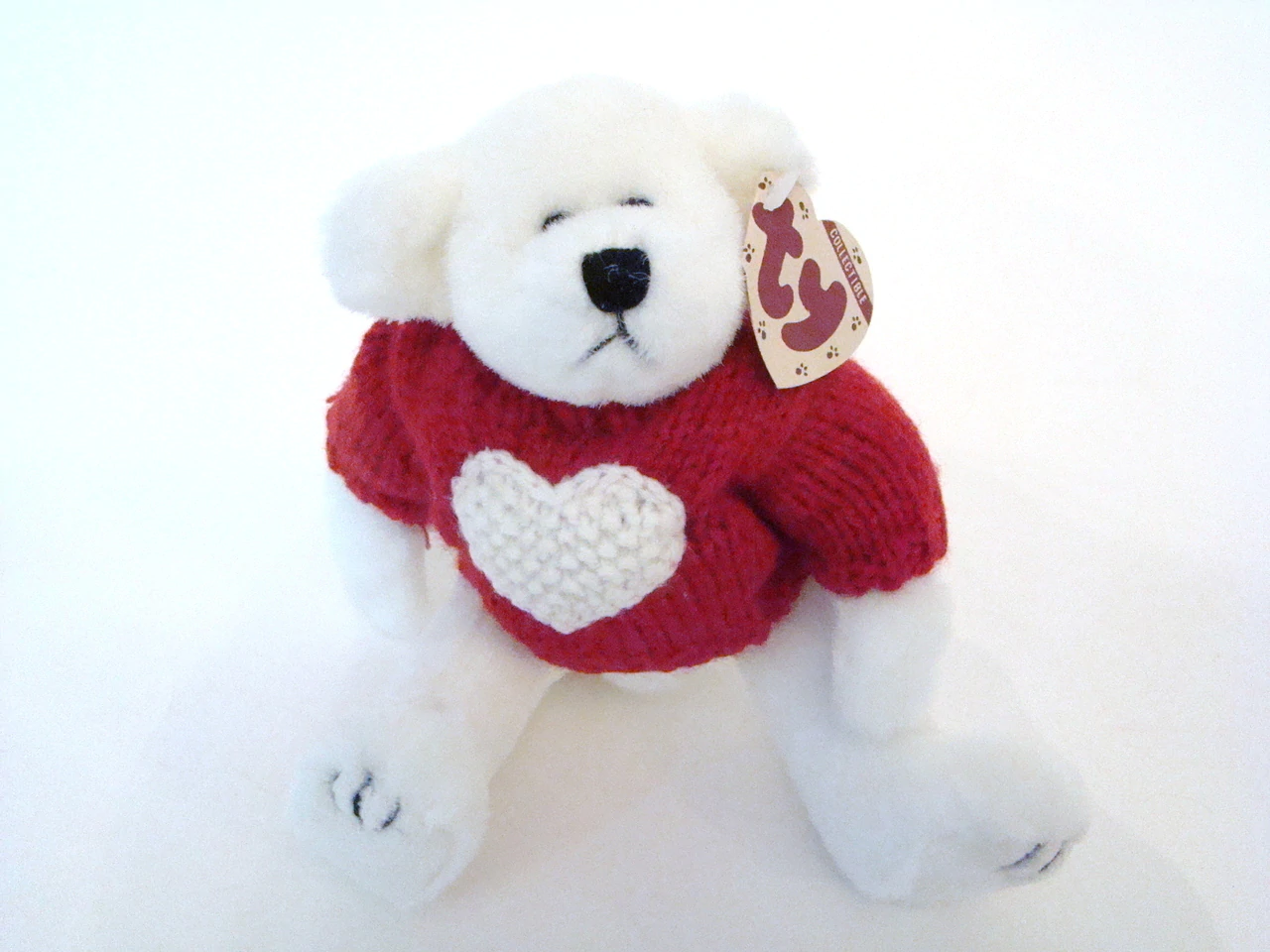 TY Attic Treasures Beanie Baby - Nicholas White Bear Red Sweater White Heart