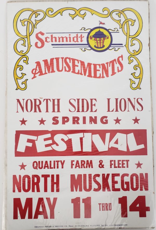 Original Retro Circus Poster - Schmidt Amusements North Side Lions Spring Festival North Muskegon