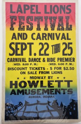 Original Vintage Retro Circus Poster - Lapel Lions Festival & Carnival Howlett Amusements Aurora, Indiana
