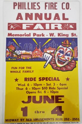 Original Vintage Retro Circus Poster - Phillies Fire Co. Annual Fair Memorial Park AEB Amusements