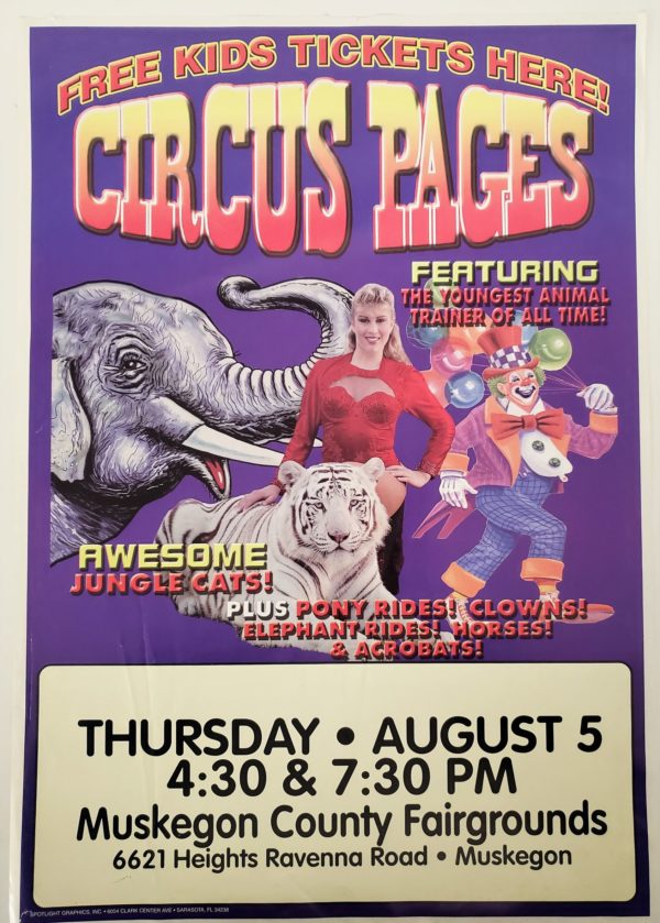 Original Vintage Retro Circus Poster - Circus Pages Feat. Youngest Animal Trainer Muskegon, MI