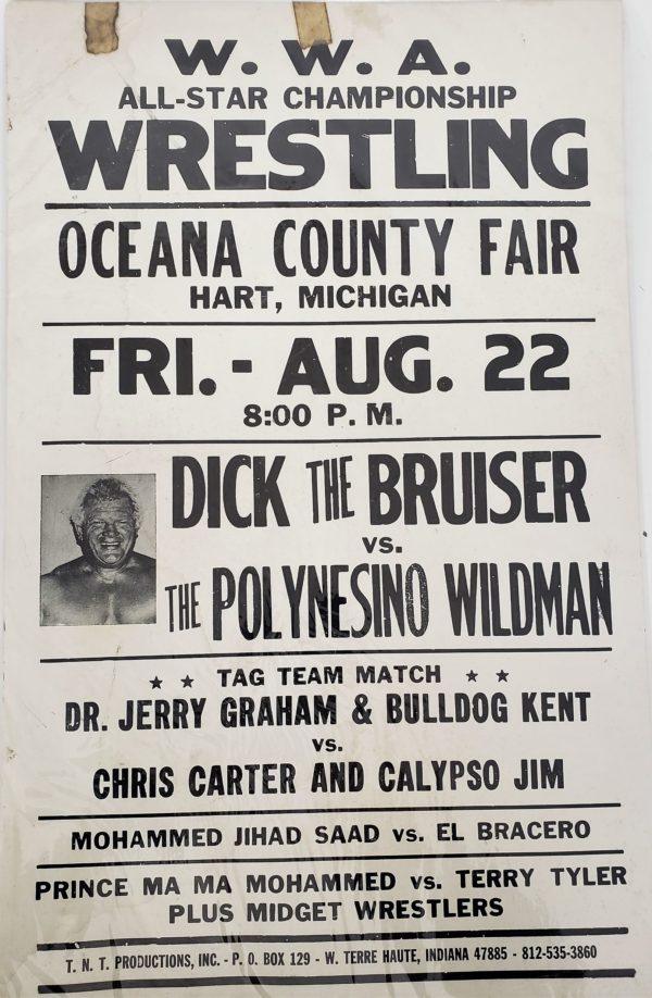 Original Wrestling Promotional Poster WWA All-Star Wrestling Dick The Bruiser vs. The Polynesino Wildman & Tag Teams Plus Midget Wrestlers