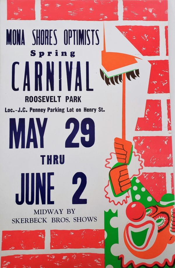 Original Retro Circus Poster - Skerbeck Bros. Mona Shores Optimists Spring Carnival Roosevelt Park