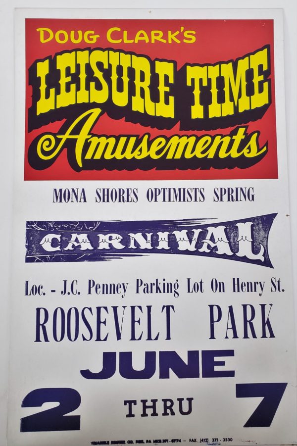 Original Vintage Retro Circus Poster - Doug Clark's Leisure Time Amusements Mona Shores Optimists Springs Carnival
