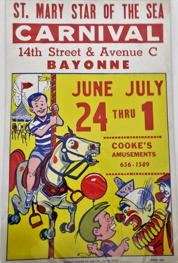 Original Vintage Retro Circus Poster - St. Mary Star of the Sea Carnival Bayonne Cooke's Amusements