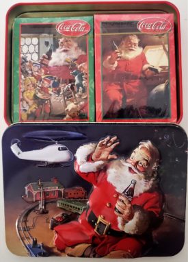 Coca-Cola Playing Cards In Season's Greeting's Tin Santa Train Set Helicopter