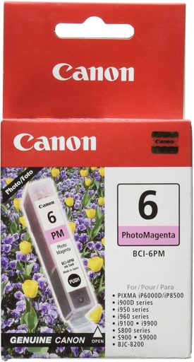 Canon BCI-6 Photo Magenta Ink Tank Compatible to iP8500, iP6000D, i9900, i9100, i960, i950, i900D, S9000, S900, S830D, S820D, S820, S800, BJC8200, 13 ML (4710A003)