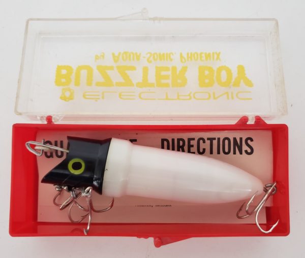 Vintage 1960 Buzzter Boy Electronic Fishing Lure by Aqua-Sonic, White