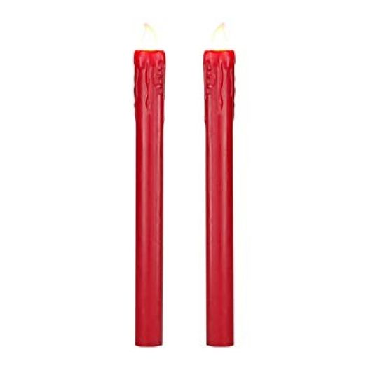 Set of 2 Red Dripping Wax 8 Flameless Battery Operated Taper Candles (2)