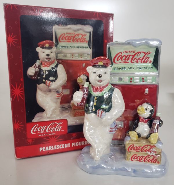 Coca-Cola Pearlescent Figurine Polar Bear Soda Jerk And Penguin Pause and Refresh Coke Machine