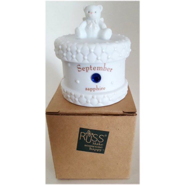 Russ Berrie Porcelain Birthstone Keepsake Box Sapphire September Baby No. 6529