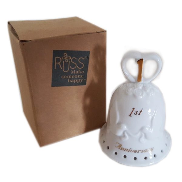 Russ Berrie Happy 1st Anniversary Porcelain Bell No. 24607