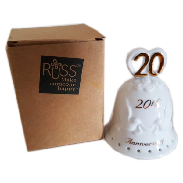 Russ Berrie Happy 20th Anniversary Porcelain Bell No. 24612