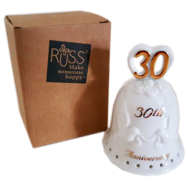 Russ Berrie Happy 30th Anniversary Porcelain Bell No. 24615