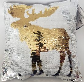 POSH HOME Magic Moose Blue/Silver/Gold/White Sequin Decorative Colorful Throw Pillow 12" x 12"