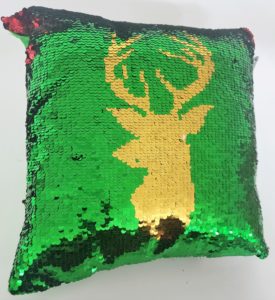 POSH HOME Magic Reindeer Green/Red/Silver/Gold Sequins Decorative Colorful Throw Pillow 12" x 12"