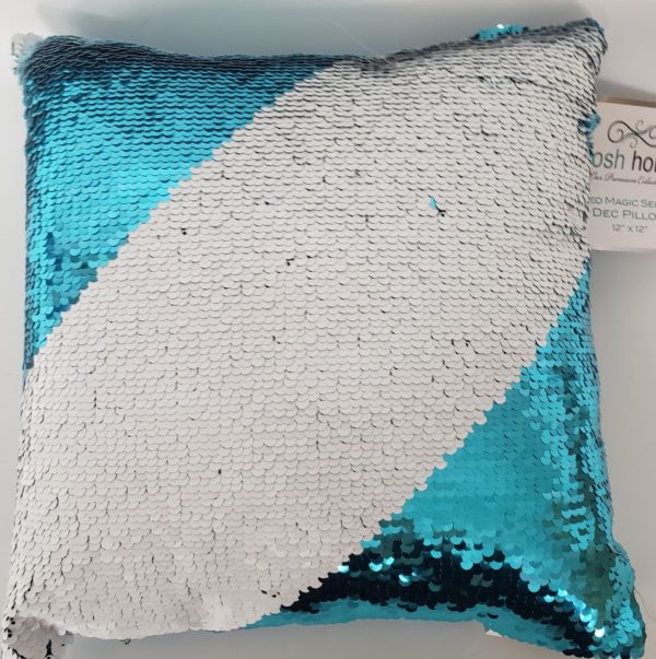POSH HOME Magic Aqua Blue/White Sequins Decorative Colorful Throw Pillow 12" x 12"