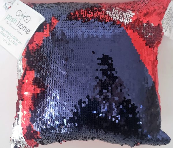 POSH HOME Magic Red/Blue/Silver Sequin Decorative Colorful Throw Pillow 12" x 12"