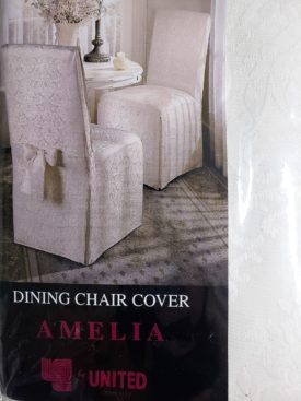 Amelia Jacquard Fabric Natural Color Armless Dining Chair Cover Fits Chairs Up To 43 Inches