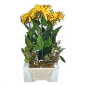 Multi Floral Silk Marigold Arrangement In Ceramic Pot 4 Heads 22 Tall