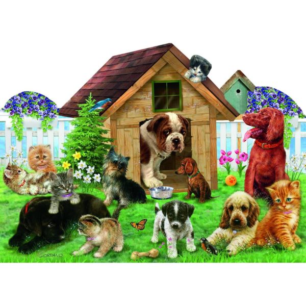 Welcome to The Playground Dogs & Cats 900 Piece Shaped Jigsaw Puzzle by SunsOut