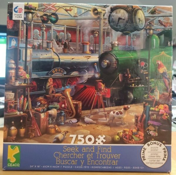 Ceaco Seek and Find 750 Piece Train Station Jigsaw Puzzle w/ Poster