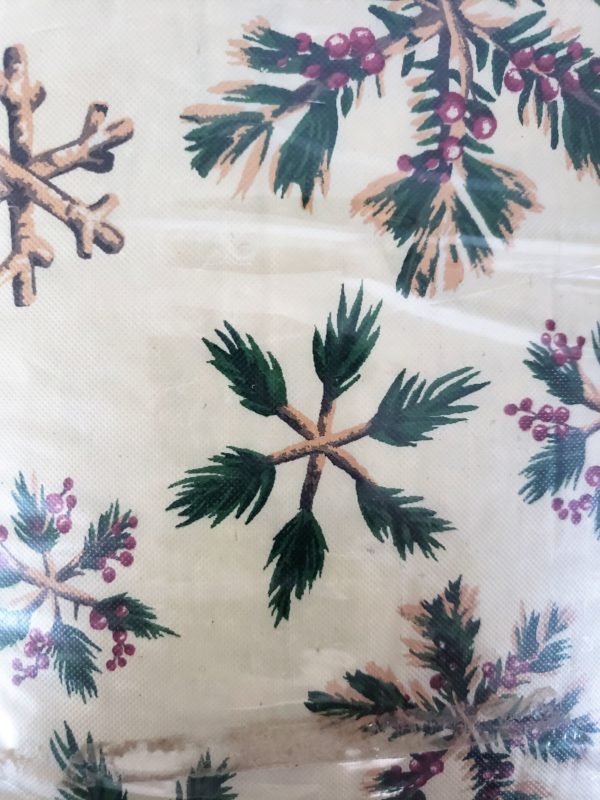 Christmas Holly Berry & Wood Snowflakes Vinyl Flannel back Tablecloth Rectangle 60" x 102" Tan
