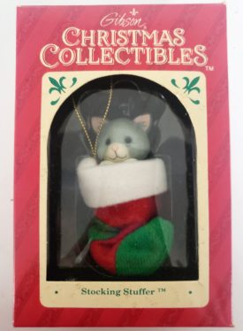Gibson Christmas Collectibles Stocking Stuffer - Grey Kitten In Christmas Stocking