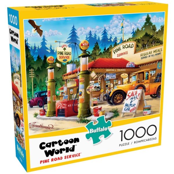 Buffalo Games - Cartoon World - Pine Road Service - 1000 Piece Jigsaw Puzzle Red, Brown, Green, Yellow, 26.75"L X 19.75"W