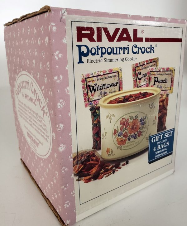 Vintage Rival Small Potpourri Crock Floral Design Electric Simmering Cooker Gift Set Model 3206GBT