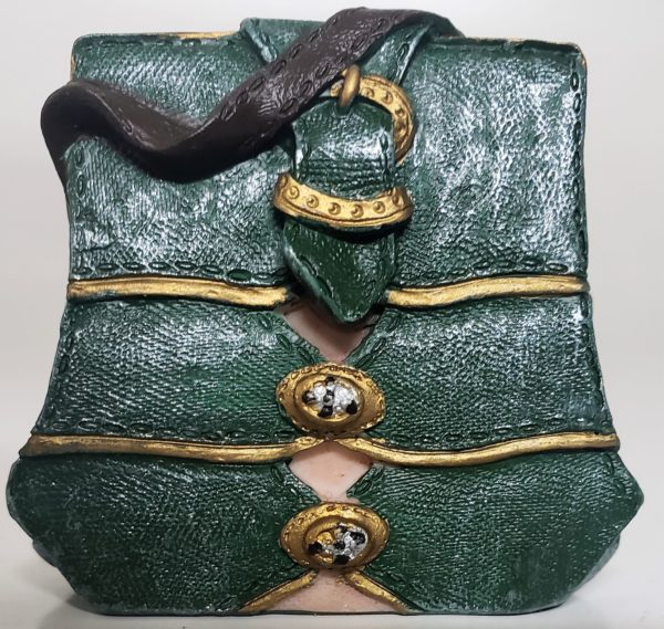 Miniature Purse Figurine - Green Handbag Goldtone Buttons