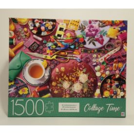 Milton Bradley Hasbro Embroidery Table 1500 Piece Jigsaw Puzzle Collage Time