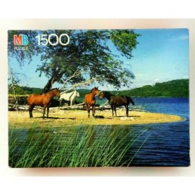 Vintage 1990 Milton Bradley York "Horses By The Lake" 1500 Piece Jigsaw Puzzle 4335-15