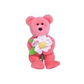 TY Beanie Baby Bear DEARLY Pink Bear White Mom Flower