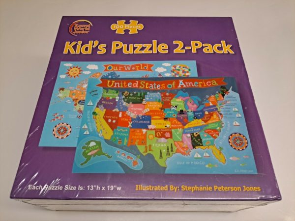 ROUND WORLD JUNIOR Kid’s 100 Puzzle 2-Pack Our World / USA