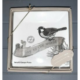 St. Nicholas Square Bird Chickadee Canape Plates Joy To The World Set Of 2