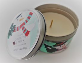 Holiday Scented Candle 3 oz. In Decorative Snowman Tin - Sugar Cookies & Milk